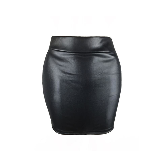 (Black, L / UK 12) Womens High Waist Wet Look Faux Leather Pencil Mini Skirt