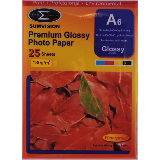(200 Sheets) Sumvision A6 180gsm Premium Gloss Photo Paper