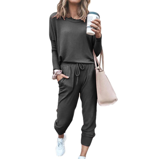 (Dark Grey, M / UK 10) Womens Baggy Top & Pants Casual Wear Sport Lounge Tracksuit