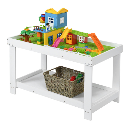 Solid Wood Kids Activity Table Children Build Block Table w/ Storage