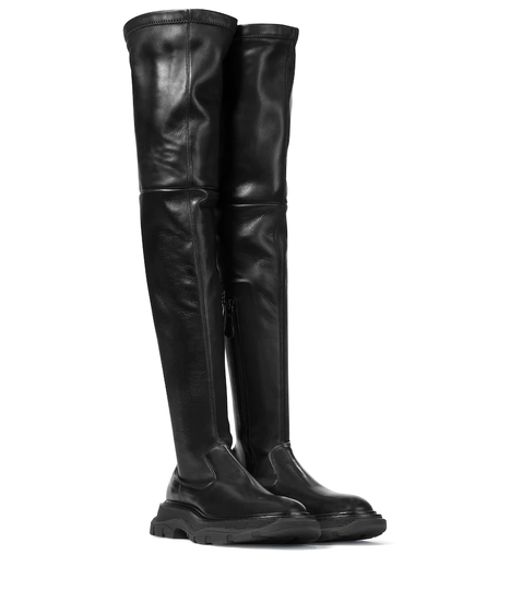 Tread leather over-the-knee boots