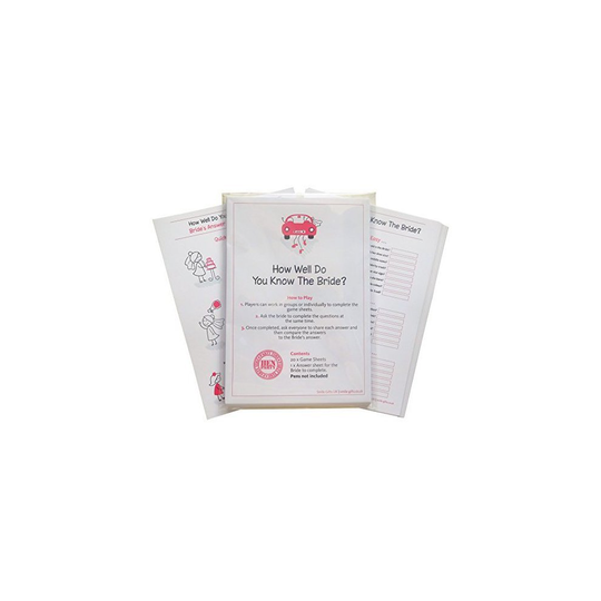 How Well Do You Know The Bride? Quiz Game including 20 Game Cards - plus one for the Bride