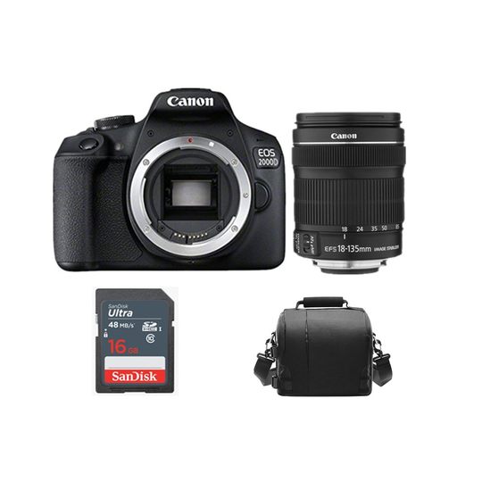 CANON EOS 2000D Black + EF-S 18-135mm F3.5-5.6 IS STM + Bag + 16gb SD card