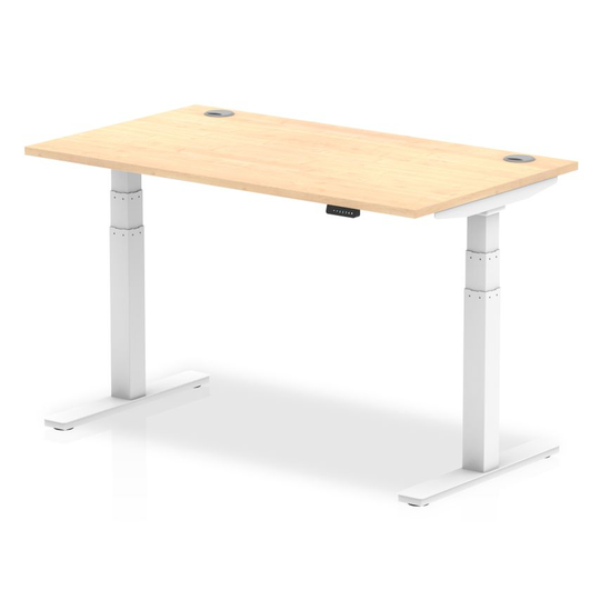 Dynamic Air 1400/800 Maple Height Adjustable Desk with Cable Ports with White Le