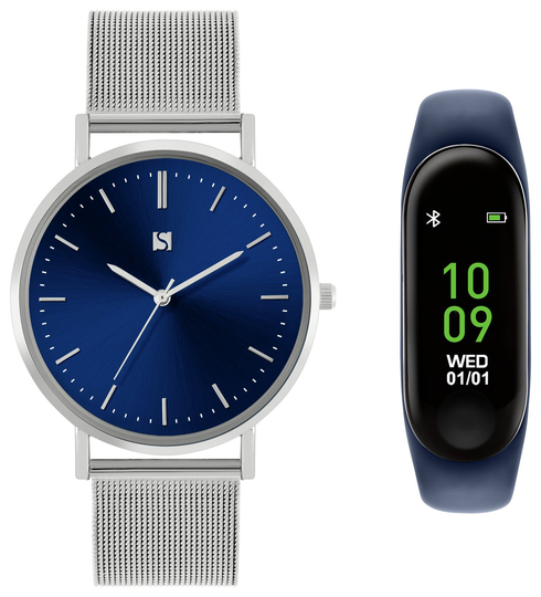 Spirit Men's Fitness Tracker/ Silver Colour Mesh Strap Watch