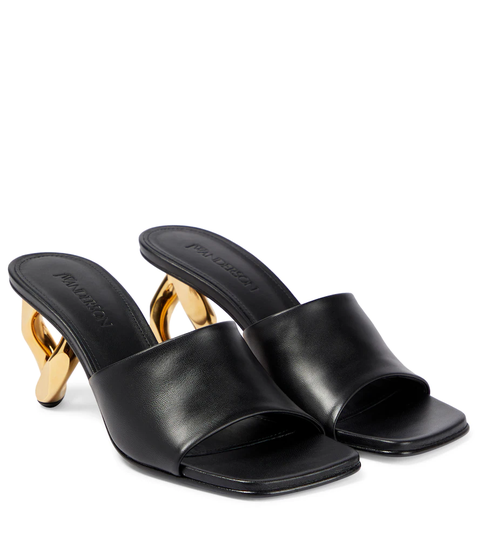 Chain leather mules