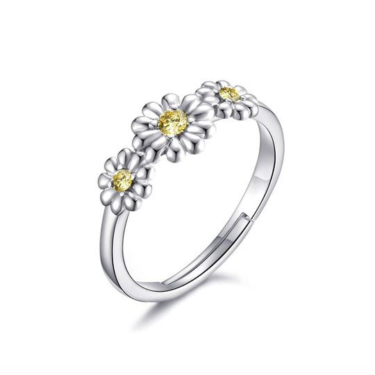 Adjustable Triple Crystal Daisy Ring Created with Swarovski Crystals