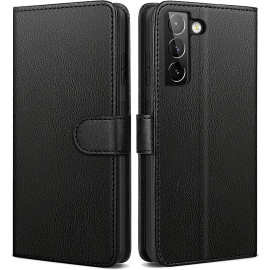 (Black) For Samsung S21 5G Wallet Case PU Leather Wallet Flip Phone Case