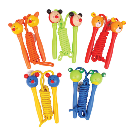 Bigjigs Toys Coloured Skipping Rope with Animal Themed Handles - Outdoor Toys and Games
