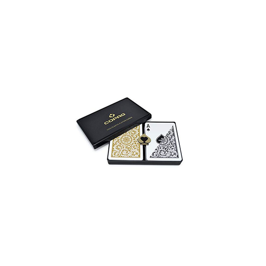 Copag 1546 Design 100% Plastic Playing Cards, Poker Size Regular Index Black/Gold Double Deck Set