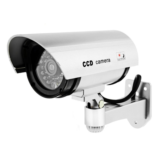 Tech Traders Outdoor Indoor Fake Dummy Imitation CCTV Security Camera with Blinking Flashing Light - Silver