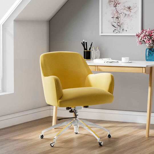 Living and Home Velvet Adjustable Swivel Office Chair, Yellow