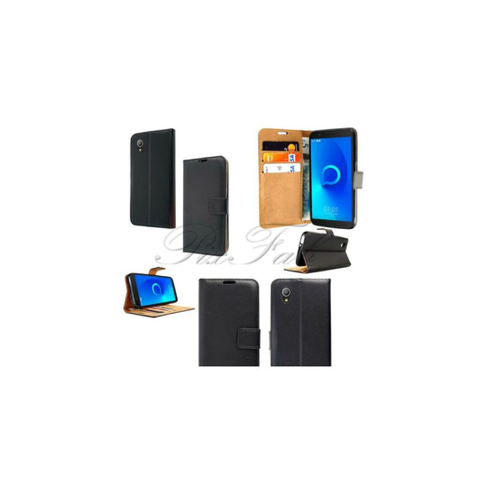 Alcatel Alcatel 1 5033X Leather Wallet Phone Case Cover + Tempered Glass (Black) Book Wallet