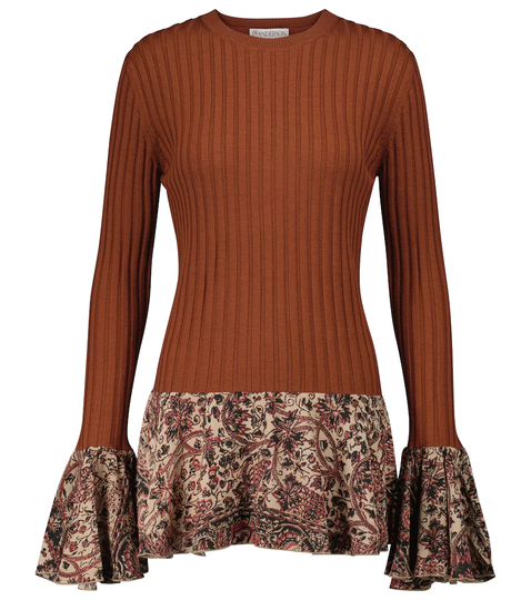 Ribbed-knit wool and cotton sweater