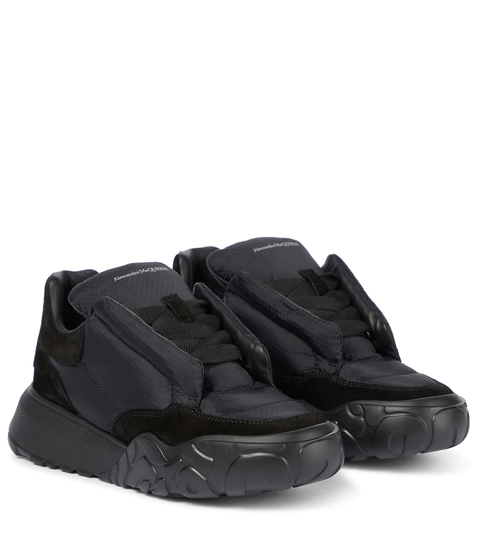 Puffy suede-trimmed sneakers