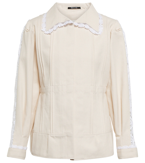 Lace-trimmed pleated cotton jacket