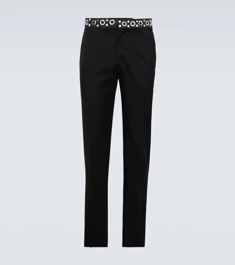 Embellished wool gabardine pants