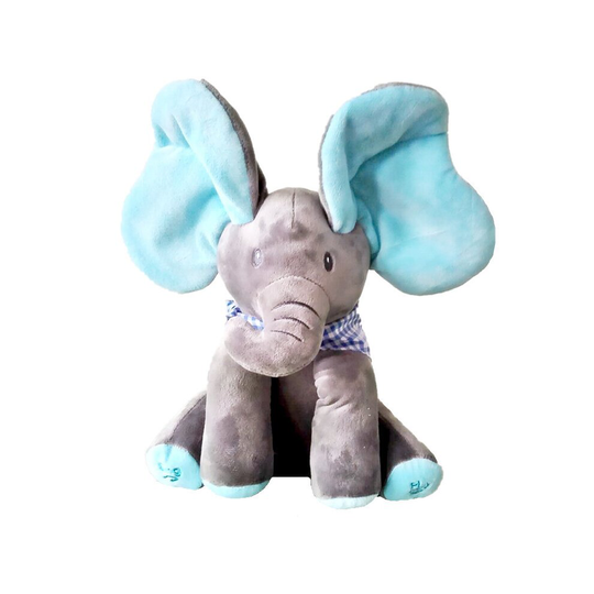 (Blue+Grey Elephant) Baby Peek-a-boo Electric Plush Singing Toy Children Doll Covering Eyes Toy