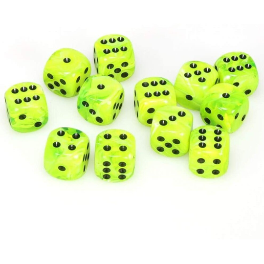 Chessex 16mm d6 Dice Block: Vortex Bright Green/black
