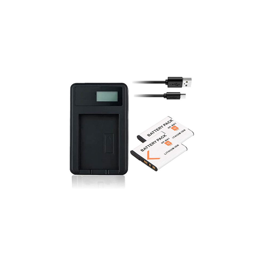 USB Battery Charger and 2 Batteries For Sony CyberShot DSC-W530 Camera