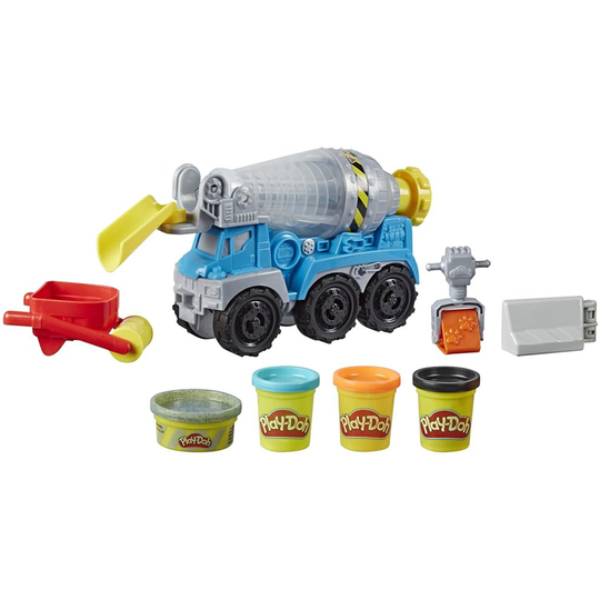 Play-Doh Wheels Cement Truck Toy for Children Aged 3 and Up with Non-Toxic Cement-Coloured Buildin' Compound Plus 3 Colours