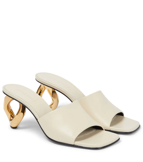 Chain-heel leather sandals
