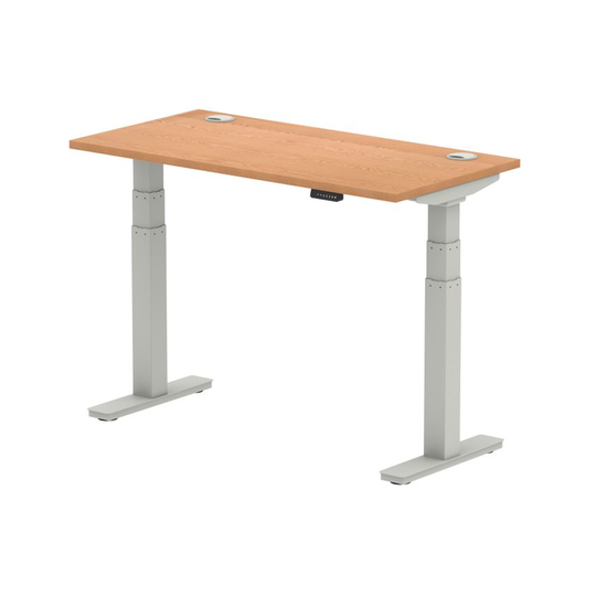 Dynamic Air 1200/600 Oak Height Adjustable Desk with Cable Ports with Silver Leg