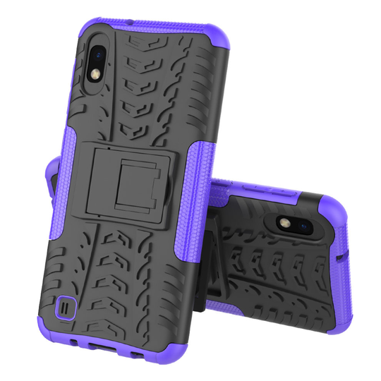 (Purple) Slim Armour Shockproof Case Cover Stand + LCD Guard for Samsung Galaxy A10