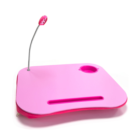 (Pink) Laptop Tray Cushion with Easy Reading Table CupHolder and LED Light Work Station