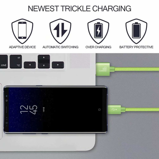 (1 metre, Green) Ameego Braided 8 pin Cable | Heavy-Duty Charger