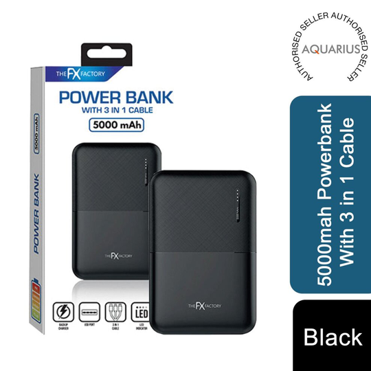 (Black) FX 5000mah Powerbank with 3 in 1 Cable