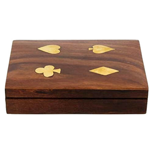 Wooden Handmade Double Playing Card Storage Box with Brass Inlay