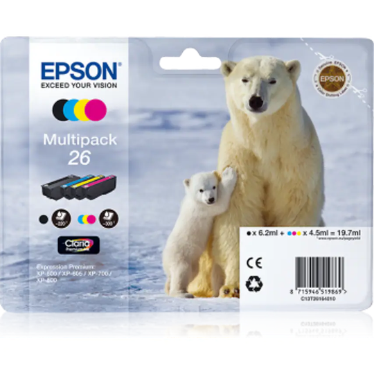 Epson Epson 26 Polar Bear Black CMY Colour Standard Capacity Ink Cartridge 6ml 3