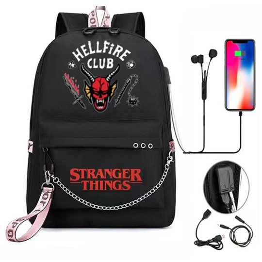Stranger Things HELLFIRE CLUB Unisex School Backpack Rucksack Laptop Bag USB