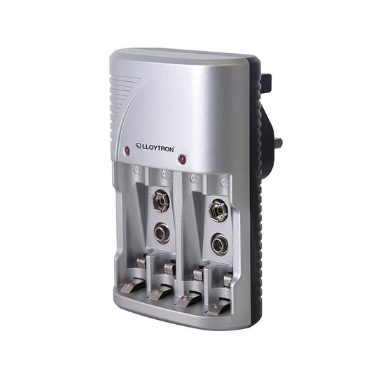 Lloytron 4 Channel Compact AA AAA and 9V/PP3 Ni-Mh Battery Charger (B1502)
