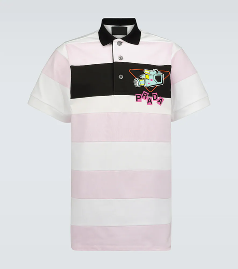 Camera print striped polo shirt