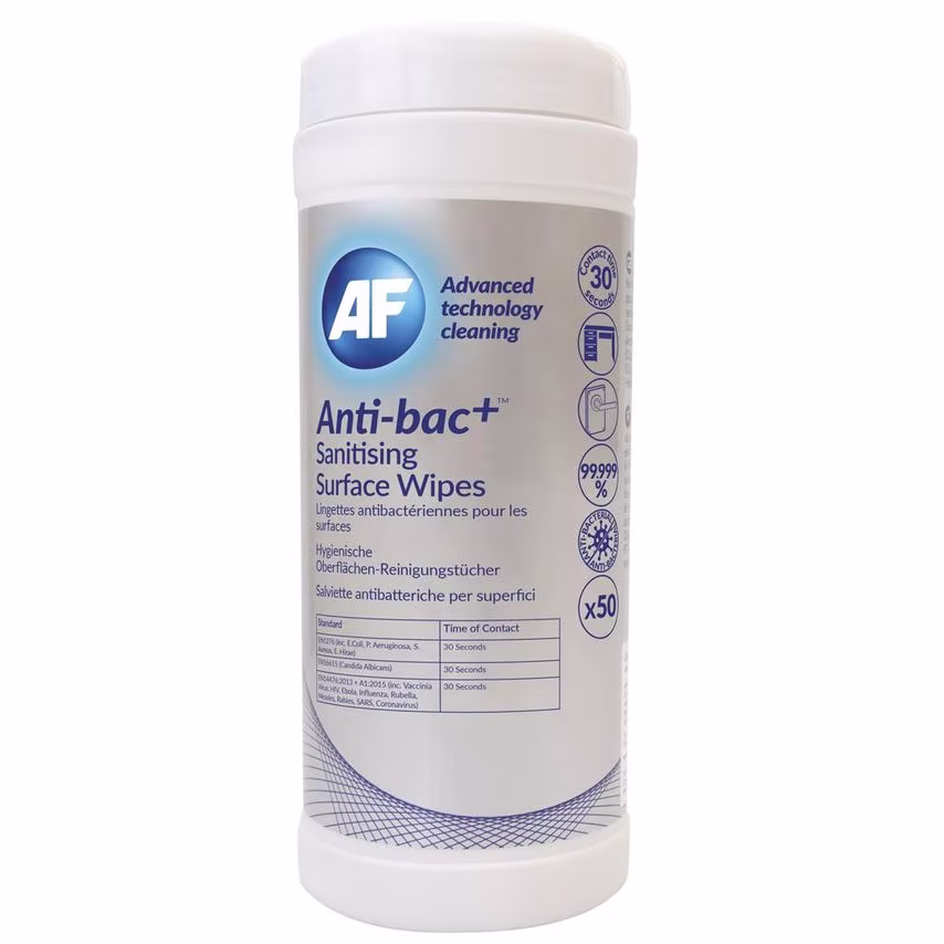 AF AF Antibacterial Sanitising Surface Wipes Tub (Pack 50) ABSCW50T
