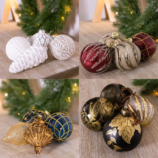 (Red, Gold) Charles Bentley Pack of 12 Glass Baubles Christmas Tree Decorations
