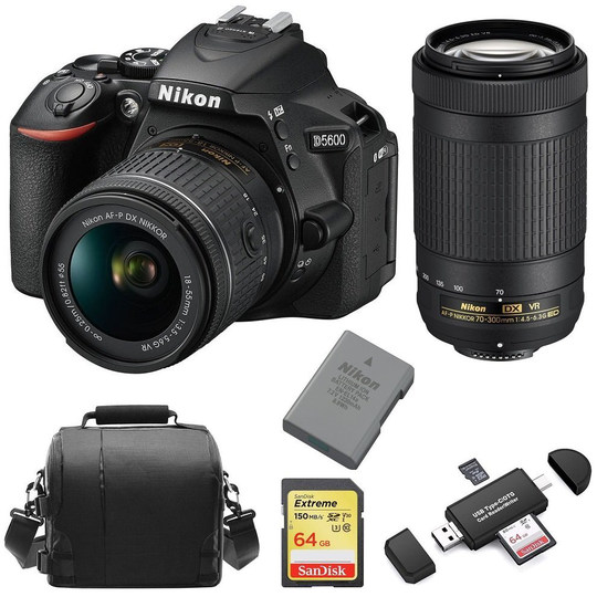 NIKON D5600 TWIN KIT 18-55MM VR 70-300MMVR+64Gcard+Bag+EN-EL14A+Reader