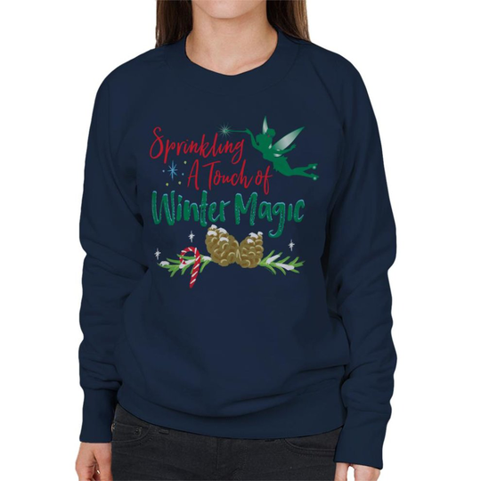 (Medium, Navy Blue) Disney Tinker Bell Christmas Winter Magic Women's Sweatshirt