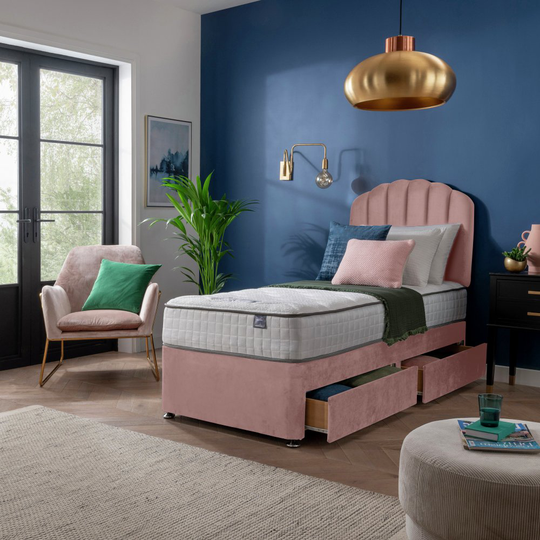 Silentnight Middleton 800Pkt Mem Single 2 Drw Divan Bed-Pink