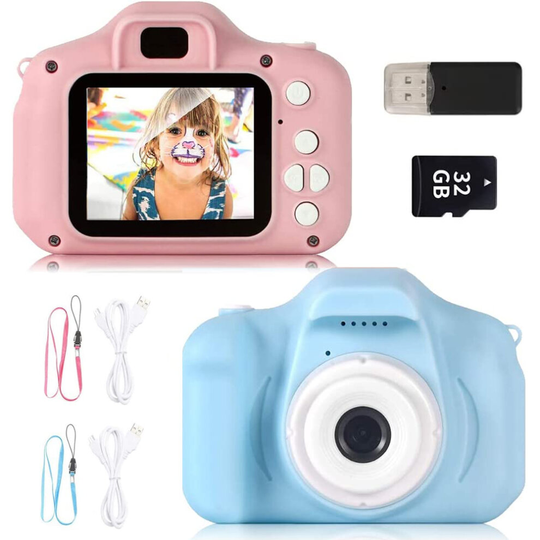 (Pink) Kids HD Digital Camera Toys with 32GB Memory Card