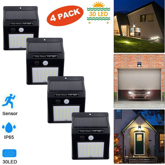 4Pack Outdoor Solar Motion Sensor Security Light - 30 LED Lights