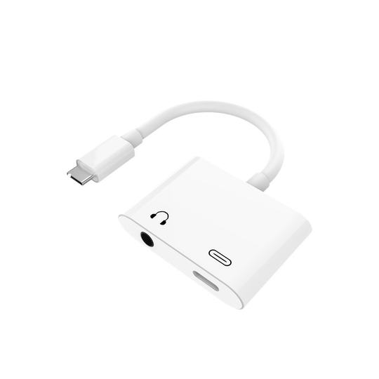 InventCase USB Type C Adapter to 3.5mm Digital Audio Jack and USB Type C Charging Port / Dual Charging for Smartphones & Tablets - White