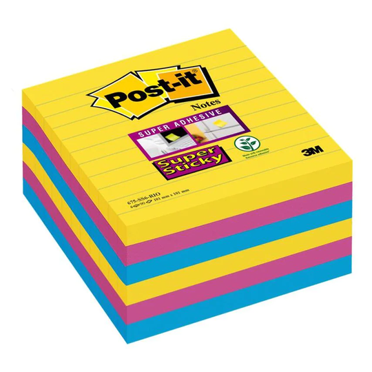 Post-it Post-it Super Sticky XL Notes 101x101mm Ruled 90 Sheets Rio Colours (Pac