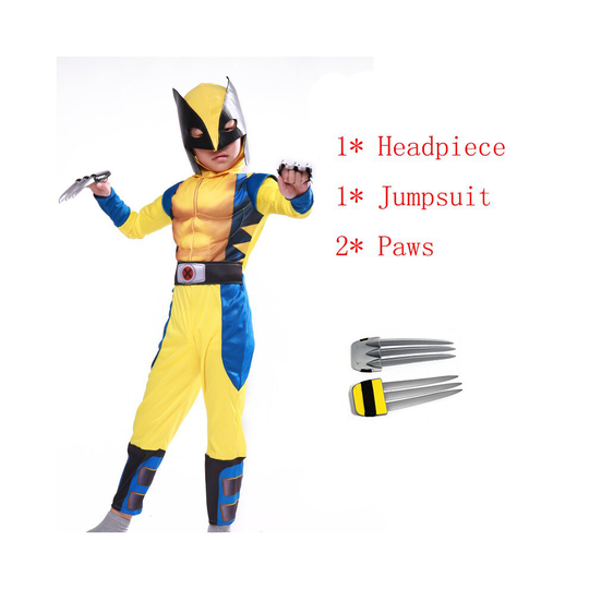 (#4 Suit for Child, 120-130cm) Children Kids Boys Adult Wolverine Tight Muscle Costume Halloween Party Cosplay