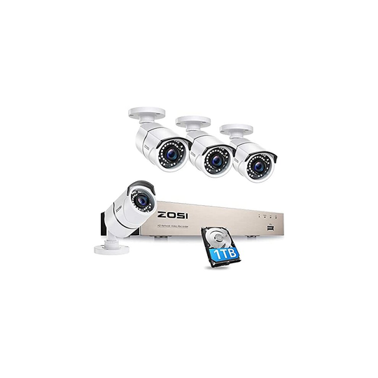 ZOSI 5MP PoE CCTV Security Camera System, 8CH H.265+ NVR System with 1TB HDD, 4x 5MP Outdoor Metal PoE IP Cameras, IP67 Waterproof 120ft Night Vision