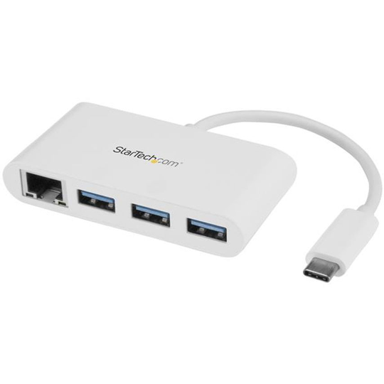 Startech 3 Port USB3 Hub GbE USBC to 3xUSBA White