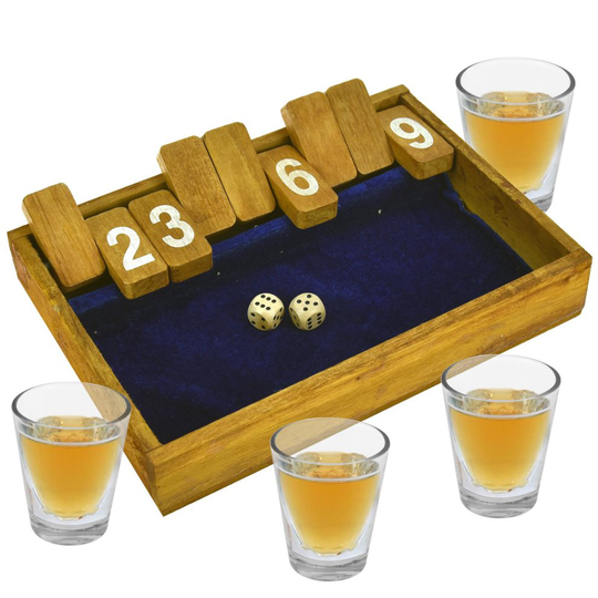 Shut The Box Adult Classic Pub Bar Drinking Games Board Number Dice Roll Gift