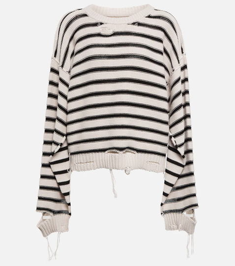 Distressed striped cotton sweater